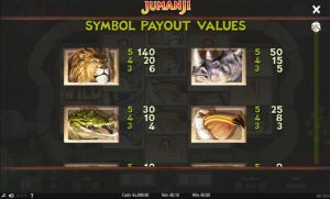 Jumanji payout values
